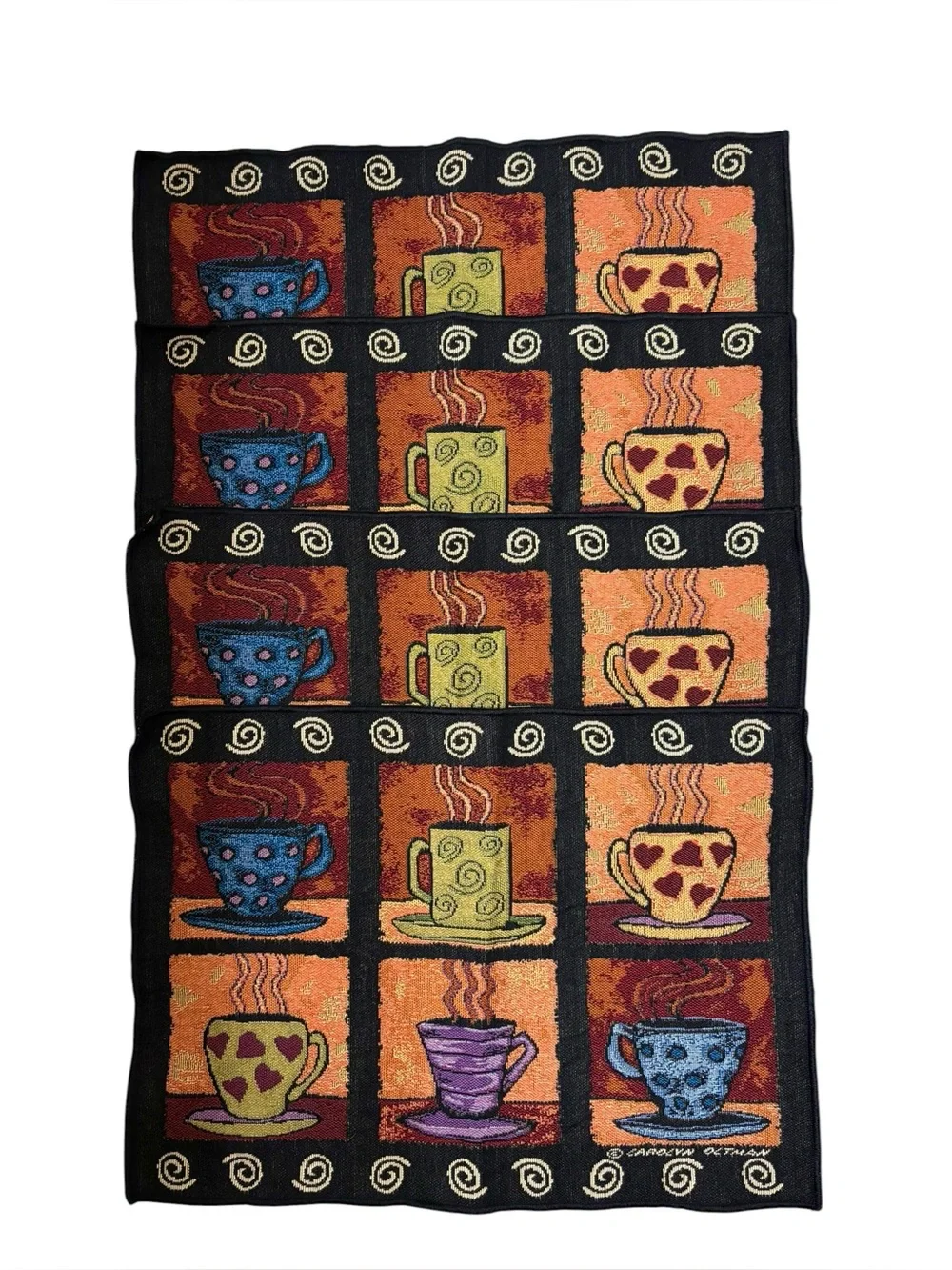 Vintage decorative kitchen table 4 placemats set retro unique stitch coffee cups
